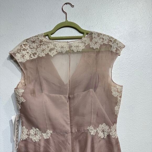 Kay Unger Blush Lace Ruffle Detail Midi Dress Sz 10 NWT - Picture 9 of 14